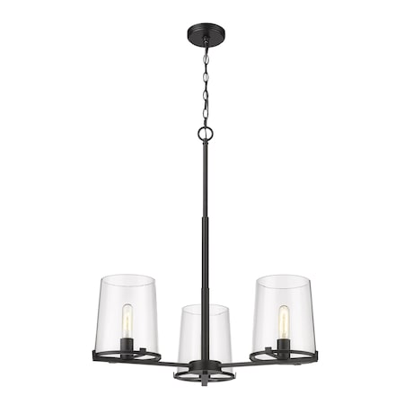 Z-Lite Callista 3 Light Chandelier, Matte Black & Clear 3032-3MB